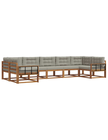 Set di divani da esterno 7 pcs Grigio Naturale e Chiaro