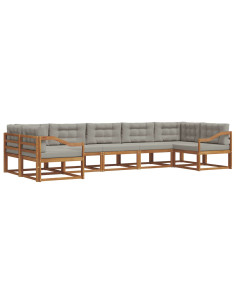 Set di divani da esterno 7 pcs Grigio Naturale e Chiaro 2