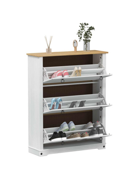 Mobile per scarpe Corona Bianco 99 x 32 x 122 cm Pino massello