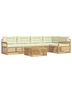 Set di divani da esterno 6 pcs Bianco e Crema Poliestere 2
