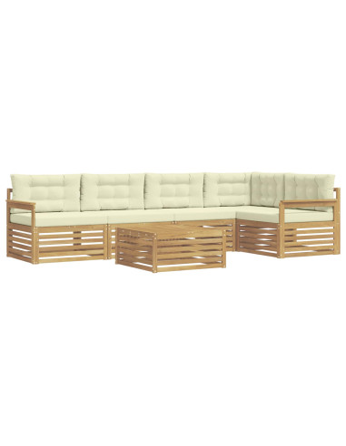 Set di divani da esterno 6 pcs Bianco e Crema Poliestere