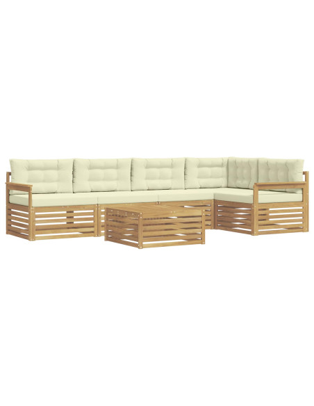 Set di divani da esterno 6 pcs Bianco e Crema Poliestere