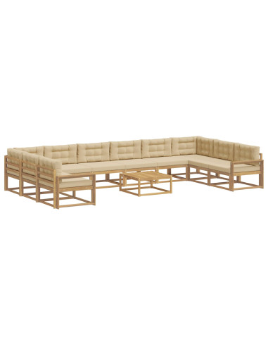 Set di divani da esterno con cuscino 11 pcs Bianco e Beige