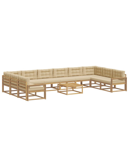 Set di divani da esterno con cuscino 11 pcs Bianco e Beige