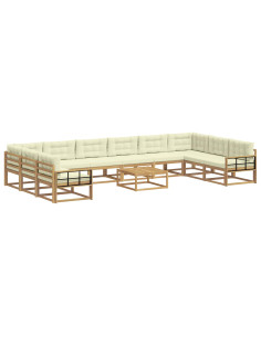 Set di divani da esterno con cuscino 11 pcs Bianco e Crema 2