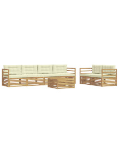 Set di divani da esterno 7 pcs Bianco e Crema Poliestere 2
