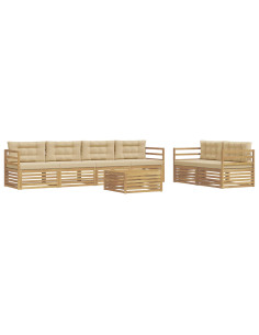 Set di divani da esterno 7 pcs Bianco e Beige Poliestere 2