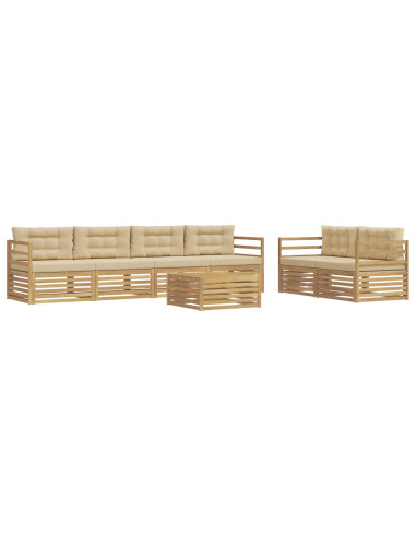 Set di divani da esterno 7 pcs Bianco e Beige Poliestere