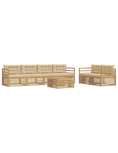 Set di divani da esterno 7 pcs Bianco e Beige Poliestere