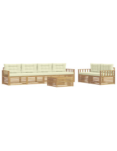 Set di divani da esterno 7 pcs Bianco e Crema Poliestere 2