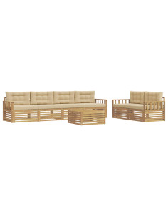 Set di divani da esterno 7 pcs Bianco e Beige Poliestere 2
