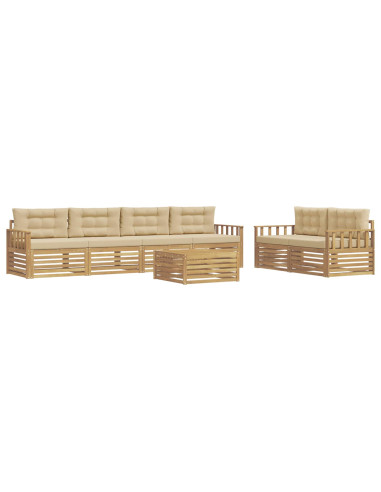 Set di divani da esterno 7 pcs Bianco e Beige Poliestere
