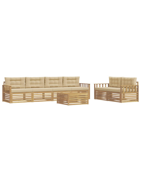 Set di divani da esterno 7 pcs Bianco e Beige Poliestere