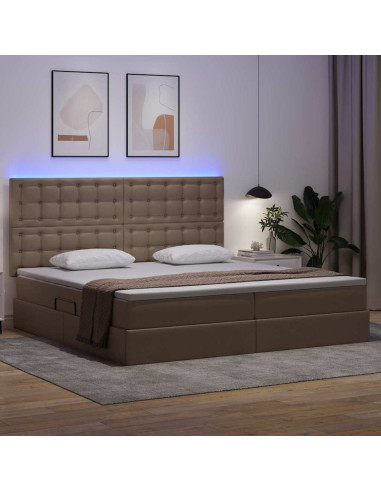 Letto con contenitore e LED con led Cappuccino 200 x 200 cm