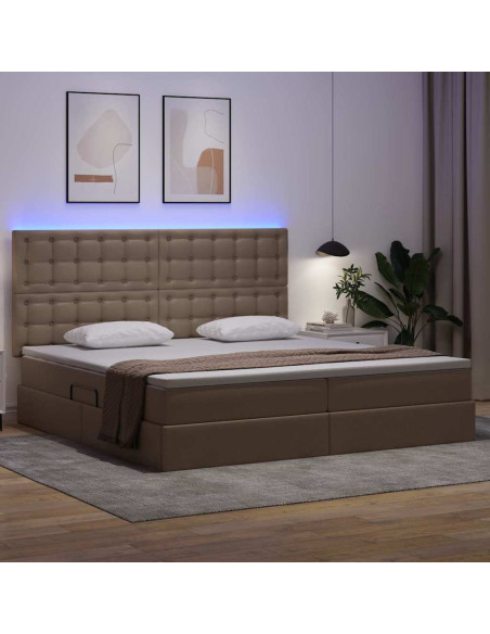 Letto con contenitore e LED con led Cappuccino 200 x 200 cm