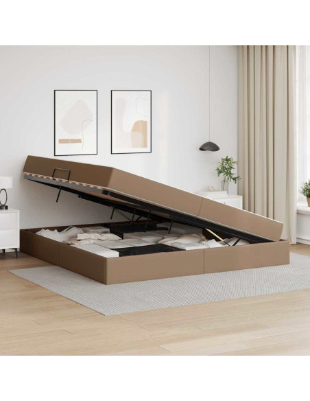 Letto con contenitore e materasso 2 pcs Cappuccino Pelle