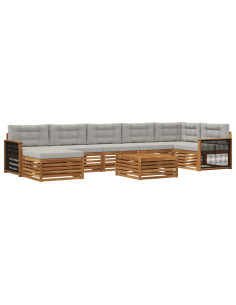 Set di divani da esterno 8 pcs Naturale e Grigio Chiaro 2