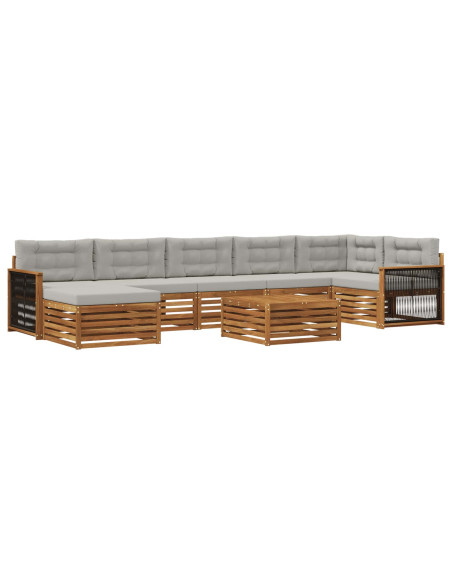 Set di divani da esterno 8 pcs Naturale e Grigio Chiaro