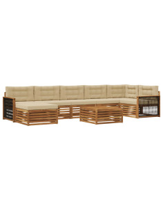 Set di divani da esterno con cuscino 8 pcs Naturale e Beige 2
