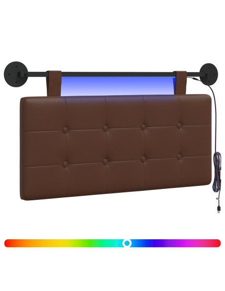 Testiera sospesa Con luce LED Marrone Similpelle