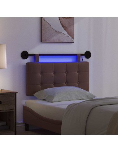 Testiera sospesa Con luce LED Marrone Similpelle