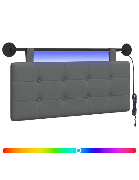 Testiera sospesa Con luce LED Grigio Scuro Tessuto