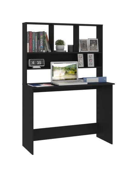 Scrivania con Mensole Nera 110x45x157 cm in Legno Multistrato