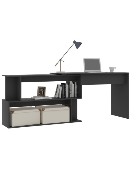 Scrivania ad Angolo Grigia 200x50x76 cm in Legno Multistrato