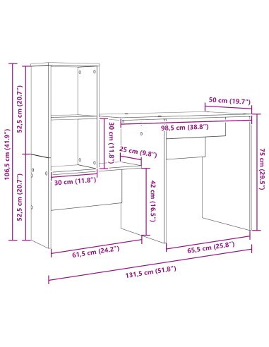 Scrivania con cassetto Rovere artigianale 131,5 x 50 x 106,5 cm