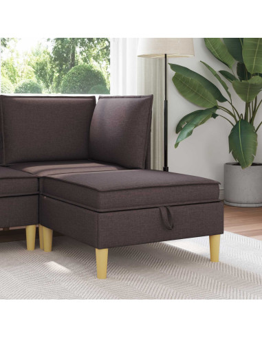 Pouf con Storage Marrone Scuro Tessuto