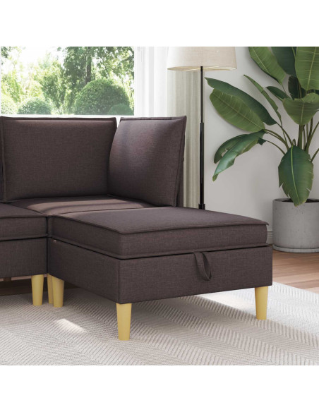 Pouf con Storage Marrone Scuro Tessuto