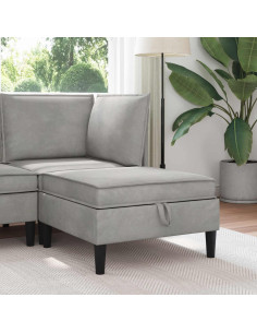 Pouf con Storage Grigio Chiaro Velluto