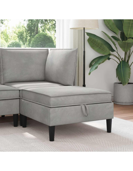 Pouf con Storage Grigio Chiaro Velluto