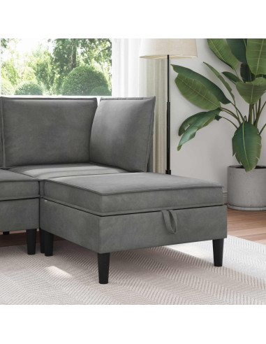 Pouf con Storage Grigio Scuro Velluto
