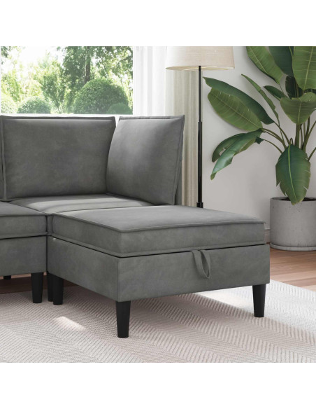 Pouf con Storage Grigio Scuro Velluto