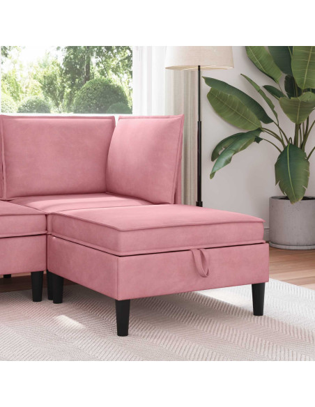 Pouf con Storage Rosa Velluto
