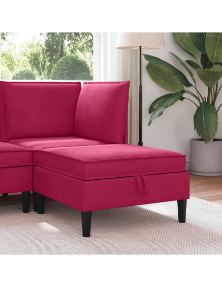 Pouf con Storage Rosso Vino Velluto
