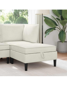 Pouf con Storage Crema Velluto