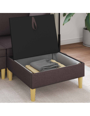 Pouf con Storage Marrone Scuro Tessuto