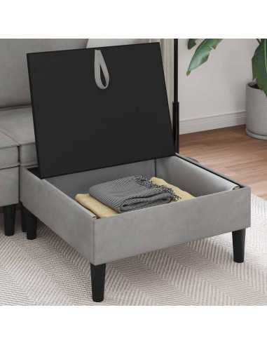 Pouf con Storage Grigio Chiaro Velluto