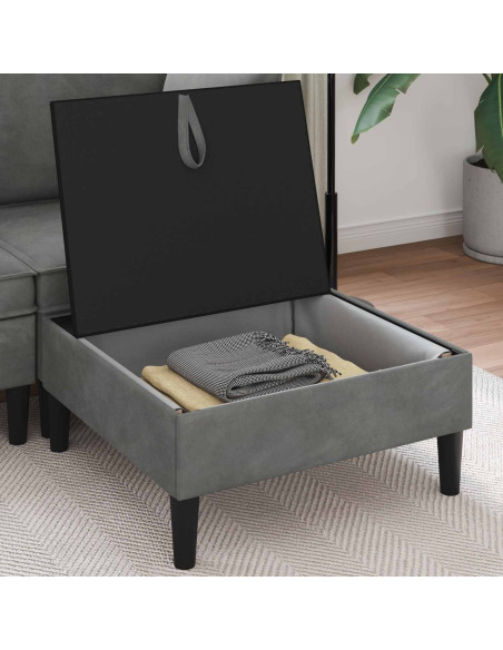 Pouf con Storage Grigio Scuro Velluto