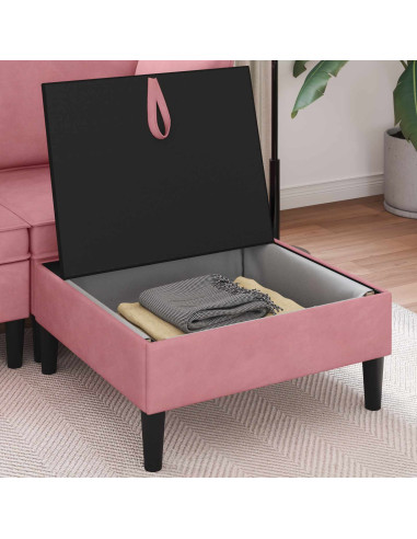 Pouf con Storage Rosa Velluto