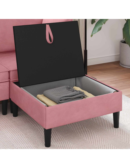Pouf con Storage Rosa Velluto