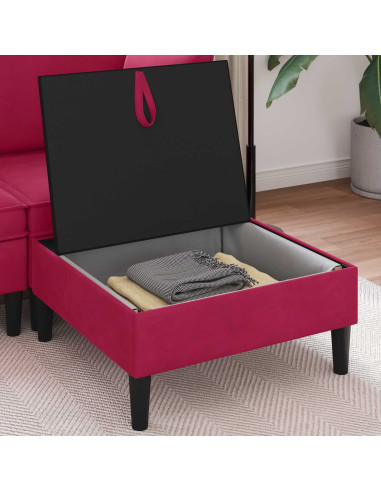 Pouf con Storage Rosso Vino Velluto