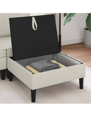 Pouf con Storage Crema Velluto