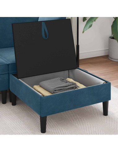 Pouf con Storage Blu Velluto