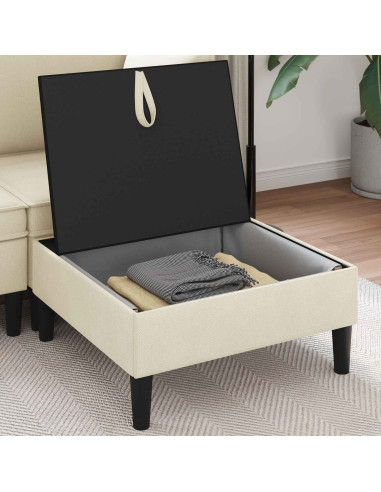 Pouf con Storage Crema Velluto