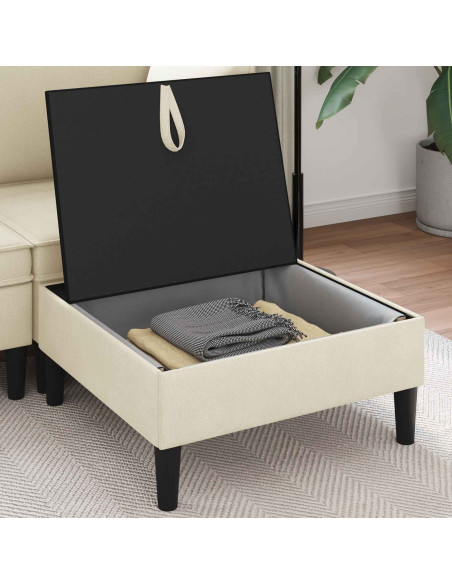 Pouf con Storage Crema Velluto
