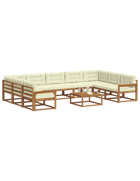 Set di divani da esterno con cuscino 10 pcs Naturale e Crema