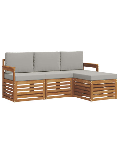 Set di divani da esterno 4 pcs Grigio Naturale e Chiaro